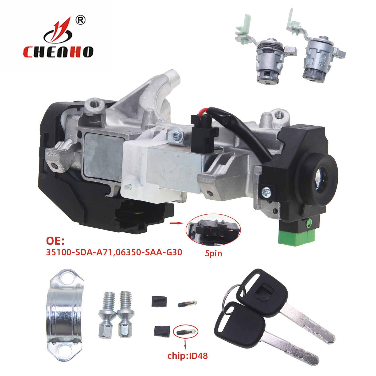 Ignition Switch Lock Cylinder Assembly for Honda Accord CRV Odyssey FIT 2003-2008 06350-SAA-G30 35100-SDA-A71 with Chip ID48
