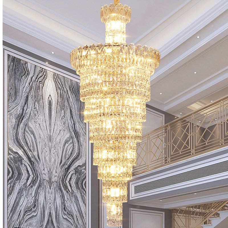 Factory Post-modern Luxury Hotel Living Room Pendant Light Staircase Round Crystal Chandelier Suitable for High Ceiling