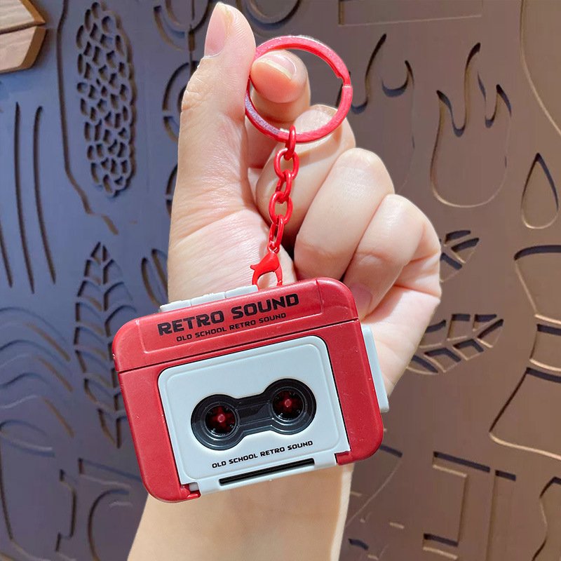 Recordable Tape Recorder Pendant Red Mini Retro Recording Fun Couple Music Gift Keychain Ornament Book Recording