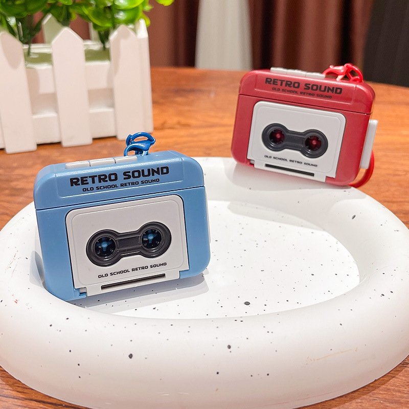 Recordable Tape Recorder Pendant Red Mini Retro Recording Fun Couple Music Gift Keychain Ornament Book Recording