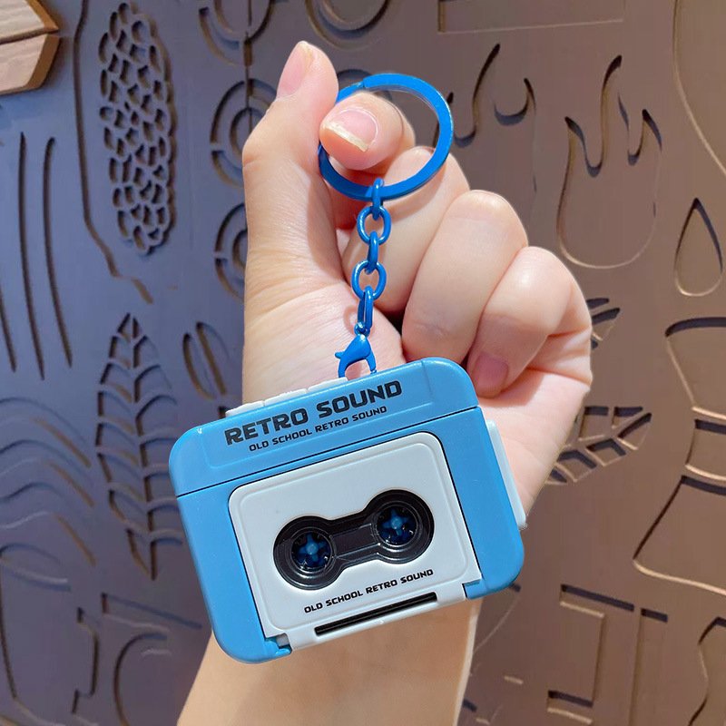 Recordable Tape Recorder Pendant Red Mini Retro Recording Fun Couple Music Gift Keychain Ornament Book Recording