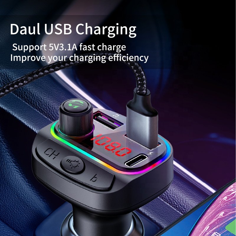 The New Bluetooth Car Music Audio Kit Fm Transmitter Modulator 3.1A Usb Charge Car Mp3 Player Usb Flash Drive with USB C