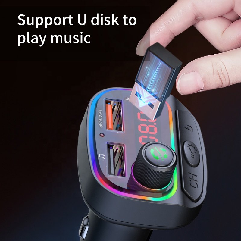 The New Bluetooth Car Music Audio Kit Fm Transmitter Modulator 3.1A Usb Charge Car Mp3 Player Usb Flash Drive with USB C