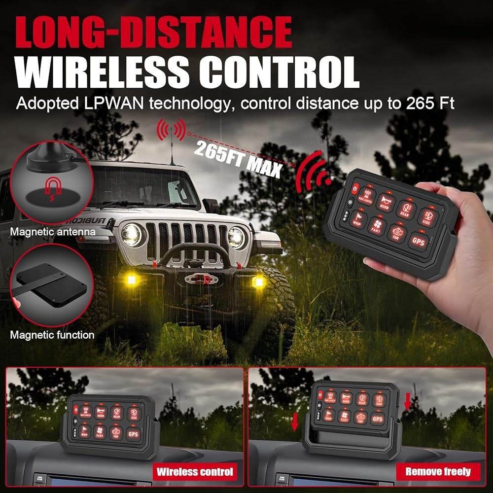 RGB Wireless Switch Panel 8 Gang Multi-Function Led Lights Car Cab Control Box 12V 24V for Truck Offroad SUV ATV RV