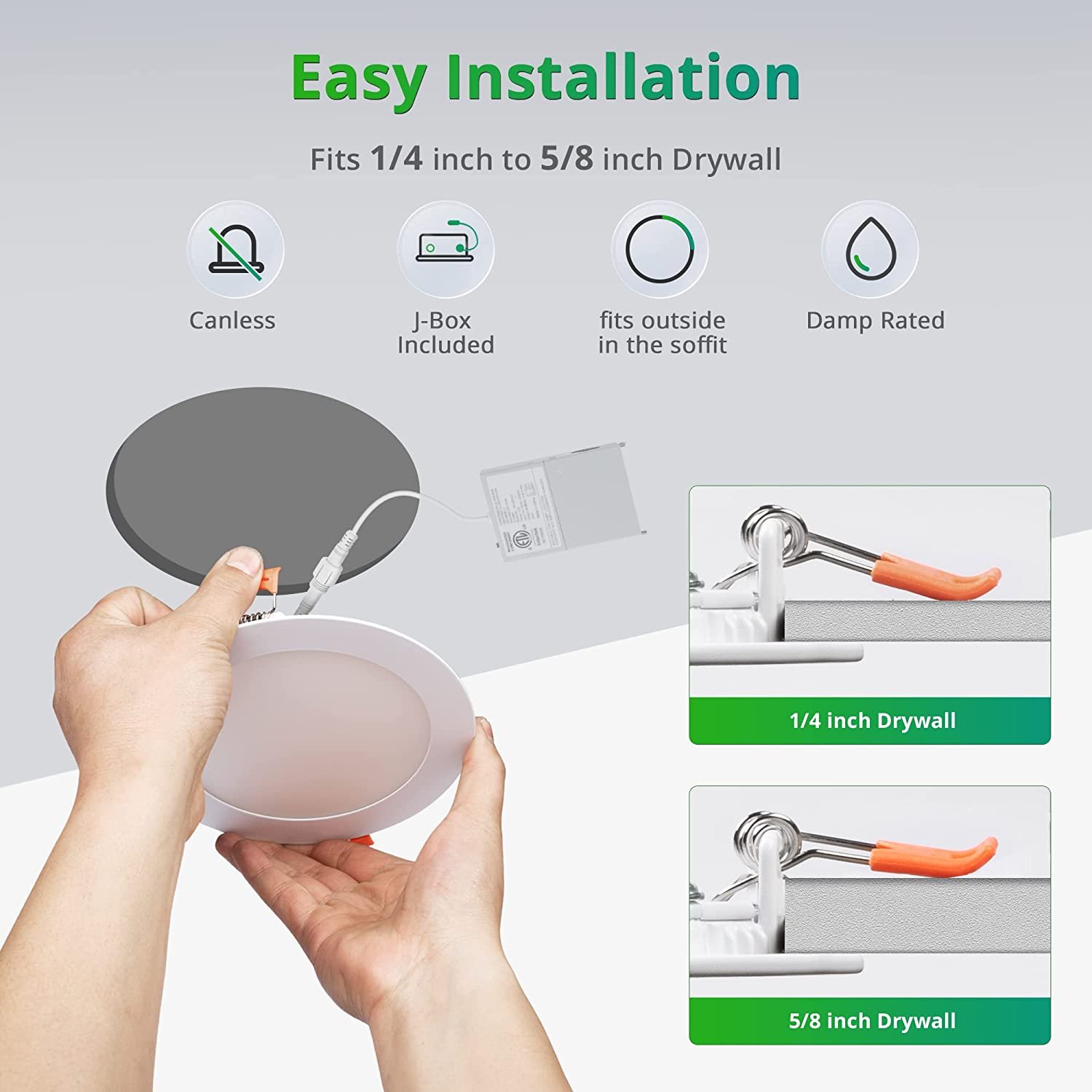 Banqcn ETL Certified Led Recessed Down Ceiling Light with Junction Box, 2700K-6500K 9w 12w 6inch 5inch 4inch IC Rated