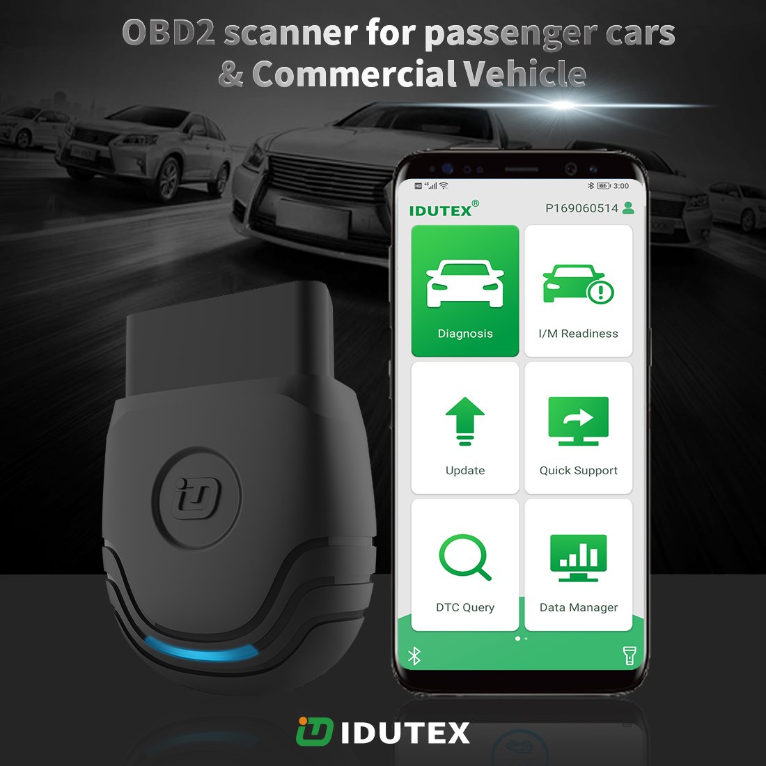 Idutex TPU-300 Bluetooth OBD2 Adapter Code Read for Engine Fault Diagnostic Kit OBD2 Car Diagnostic Tool for Car and Truck