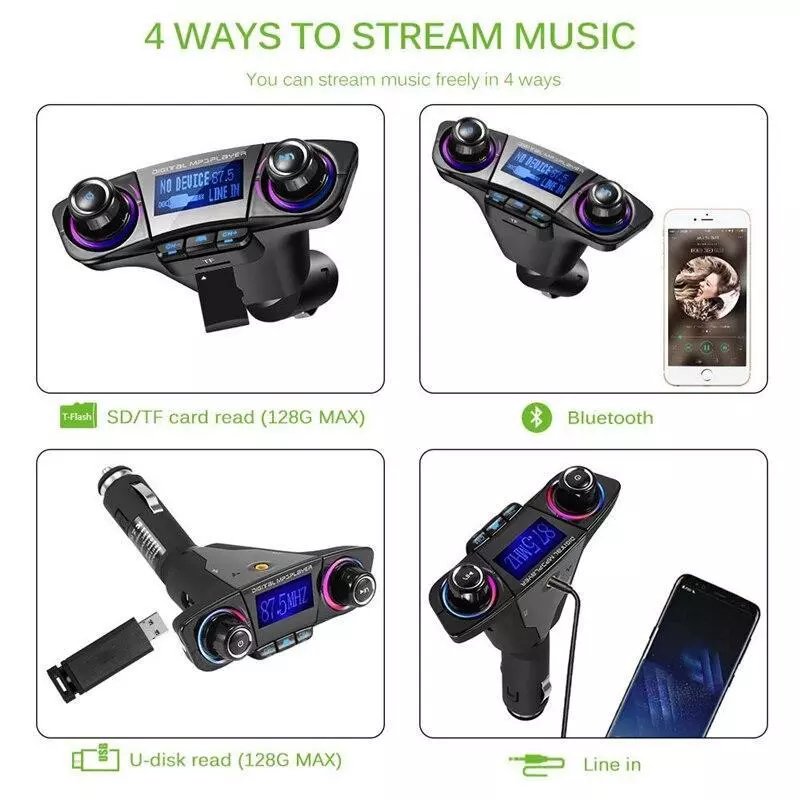 New Bluetooth 5.0 Car Adapter Fm/aux Transmitter Kit Mp3 Player Auto Wireless