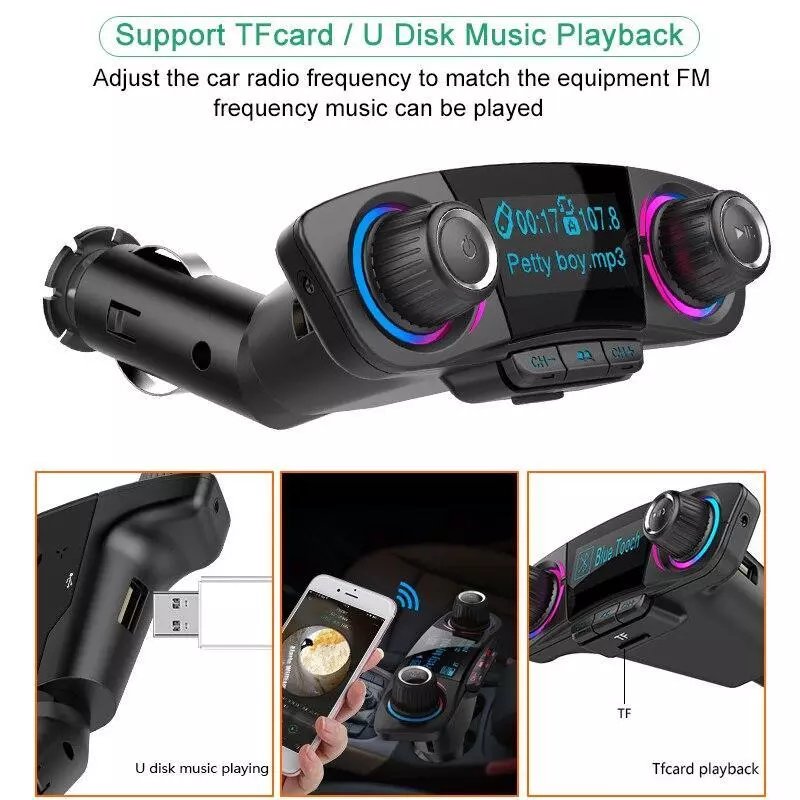 New Bluetooth 5.0 Car Adapter Fm/aux Transmitter Kit Mp3 Player Auto Wireless