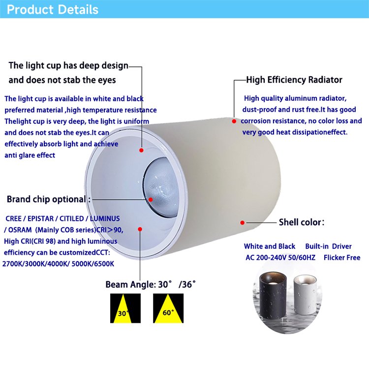 Commercial Indoor Ceiling Ip65 Waterproof Suspended Pendant Spotlight Adjustable Dimmable Surface Mounted