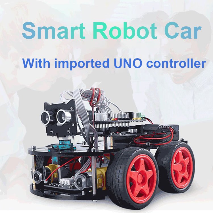 Smart Robot Car 4WD Educational Robotics Kits for Children Four Wheel Tracking Obstacle Avoidance Bluetooth Remote Controlled