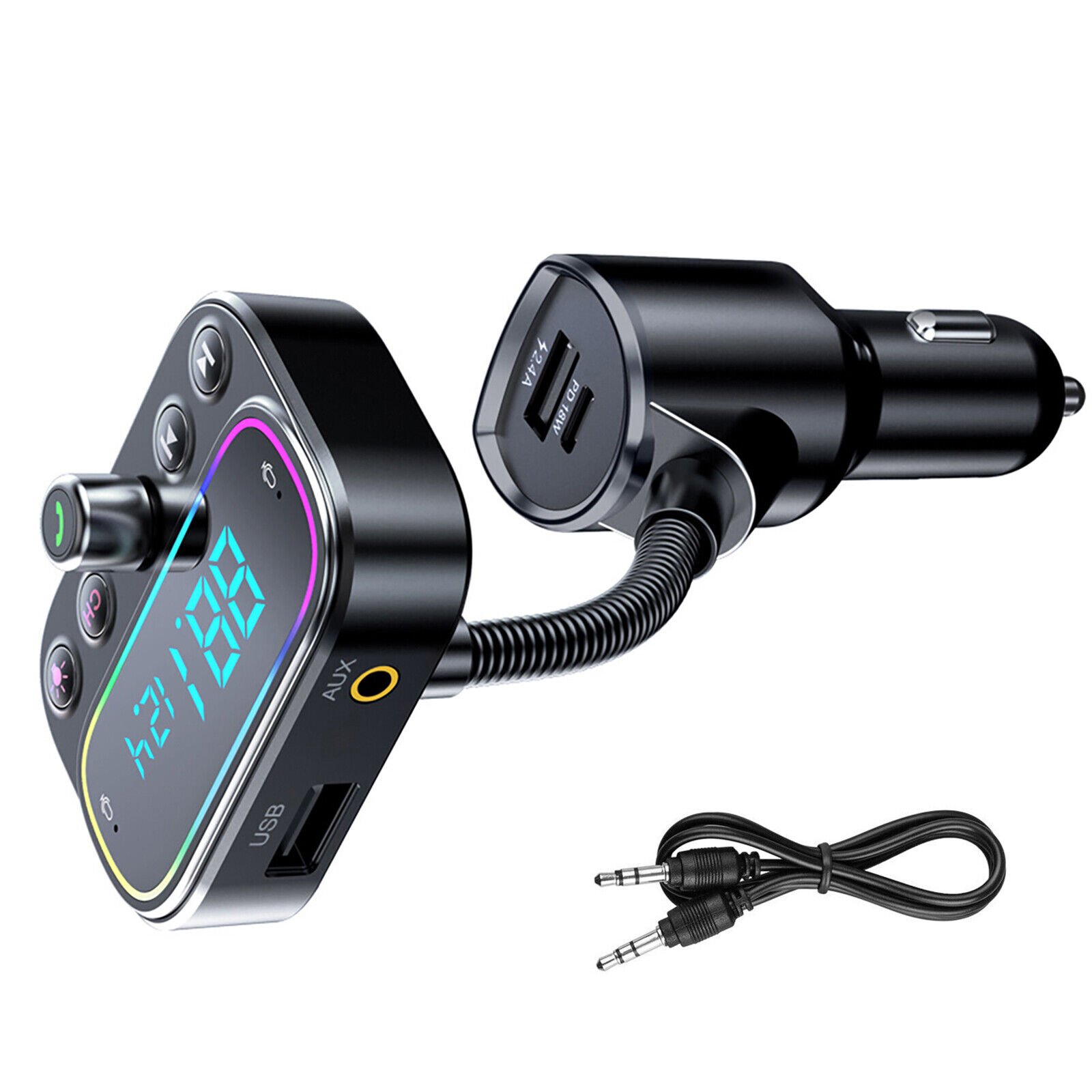New Bluetooth 5.0 Car Kit Wireless FM Transmitter Adapter with 2x USB + Type-C Hands-Free AUX