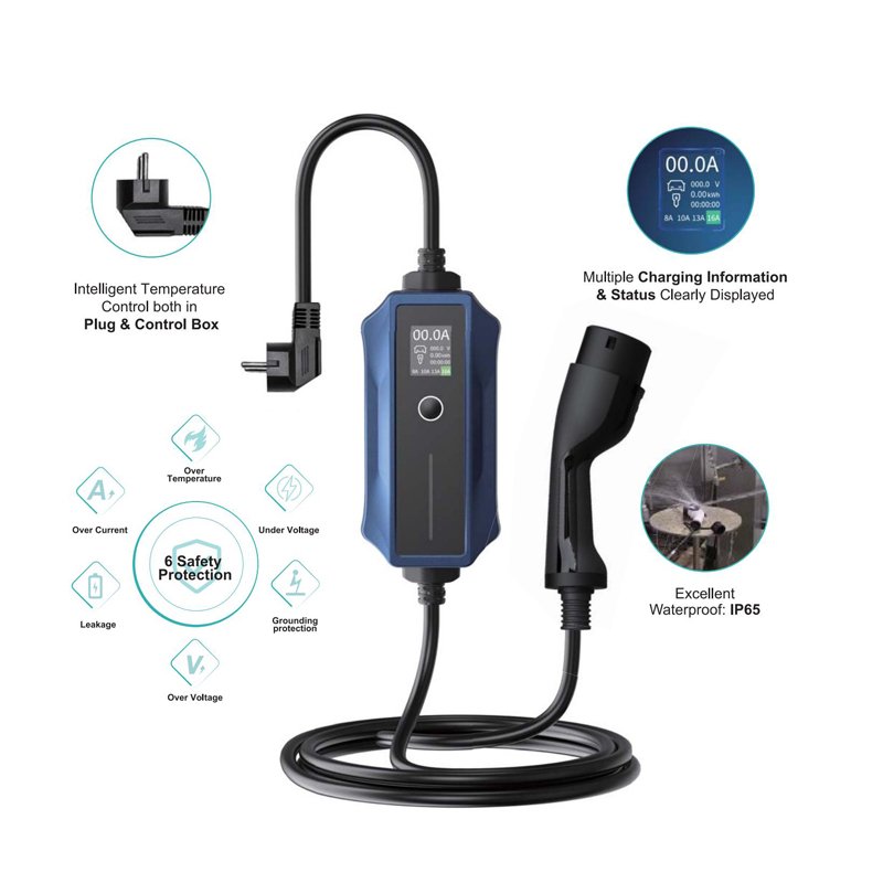 2.3-3.7kw New Portable Electric Vehicle Charger 8-32a 230v Car Charger for Various Evs Convenient Charging Stations