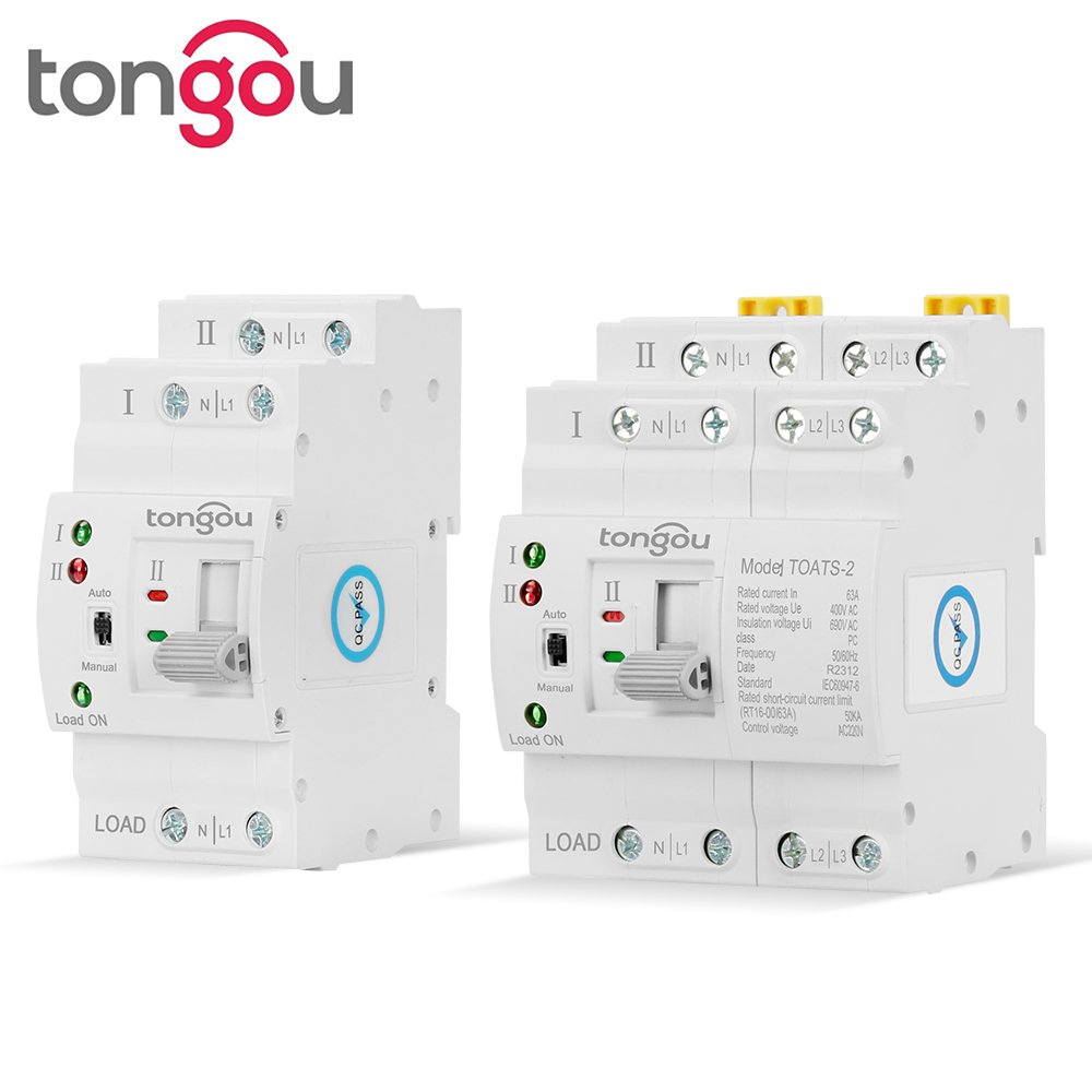 TONGOU 220V 4pole 63A ATS Automatic Transfer Switching Daul Power Changeover Automatic Din Rail Switch for Generator