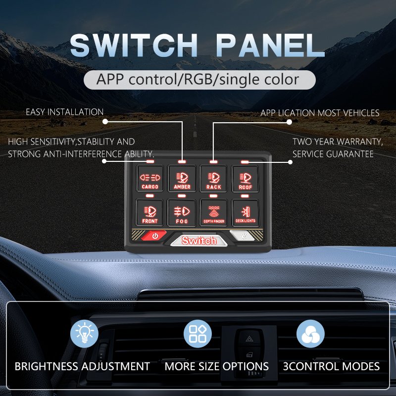Switch Car Panel RGB LED Switch Panel Switch Power Supply for UTV Off-road 4x4 12v 8 Keys