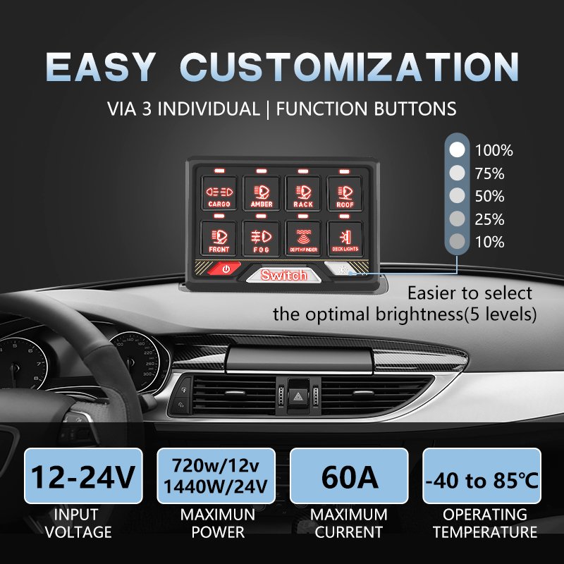 Switch Car Panel RGB LED Switch Panel Switch Power Supply for UTV Off-road 4x4 12v 8 Keys