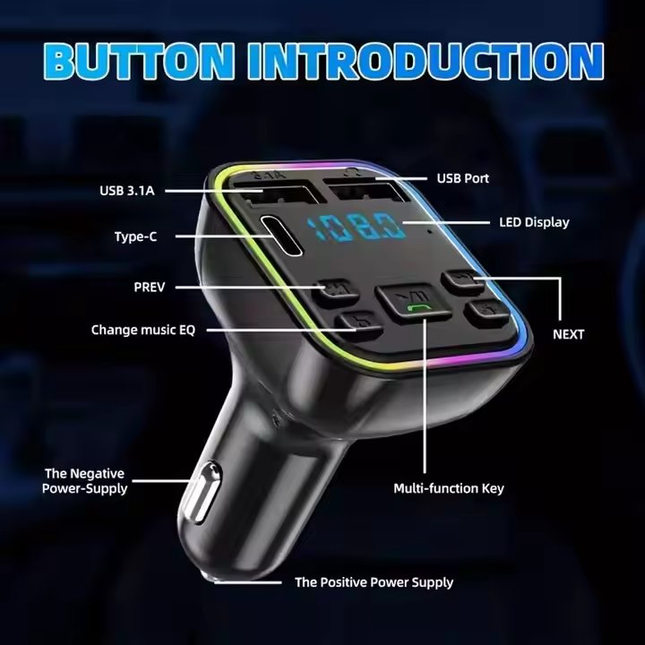 Simr PD QC 3.1A Wireless Handsfree Audio Car Mp3 Player Car Kit Dual USB c Fast Car Charger Modulator Bluetooth Fm Transmitter