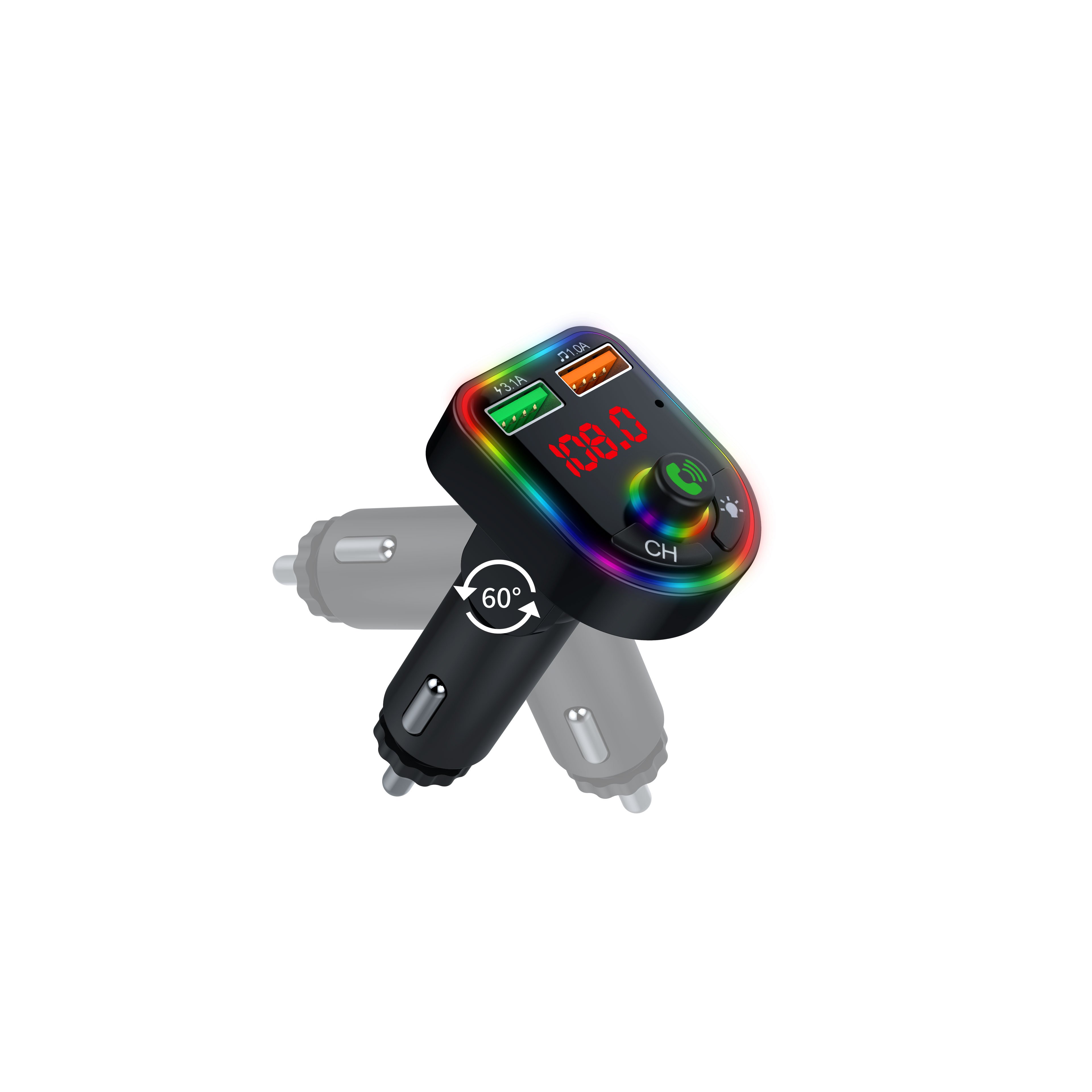 Hot Sale Auto Car Kit Dual Port Wireless Charging Colorful Atmosphere Lights MP3 FM BT Transmitter USB PC Stereo Amplifier