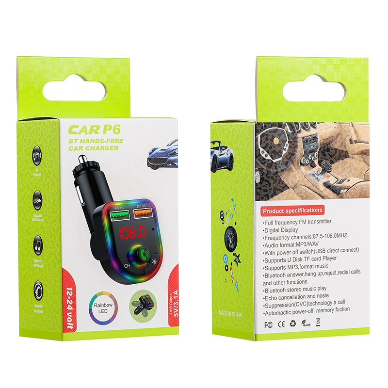 Hot Sale Auto Car Kit Dual Port Wireless Charging Colorful Atmosphere Lights MP3 FM BT Transmitter USB PC Stereo Amplifier
