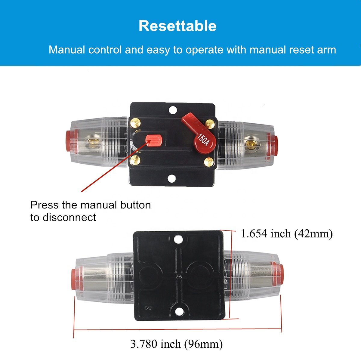 30A 12V -48V DC Circuit Breaker with Manual Reset Fuse Holder Switch Inverter for Car Audio Marine Boat Stereo Switch 20A-100A