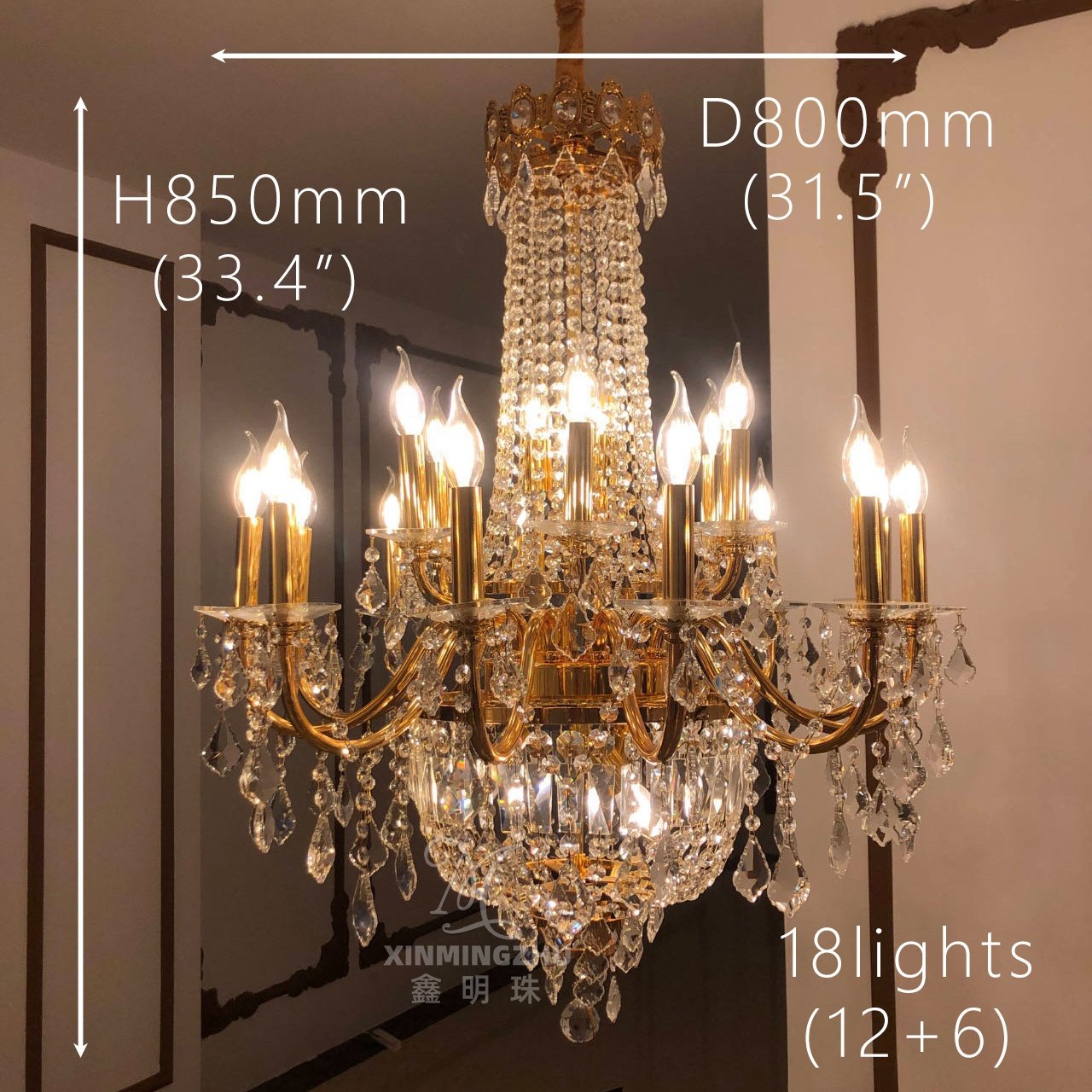 Custom French Empire Hanging Lamp Modern Gold Luxury K9 Crystal Chandelier for Wedding Banquet Hotel Lobby Living Entrance Light
