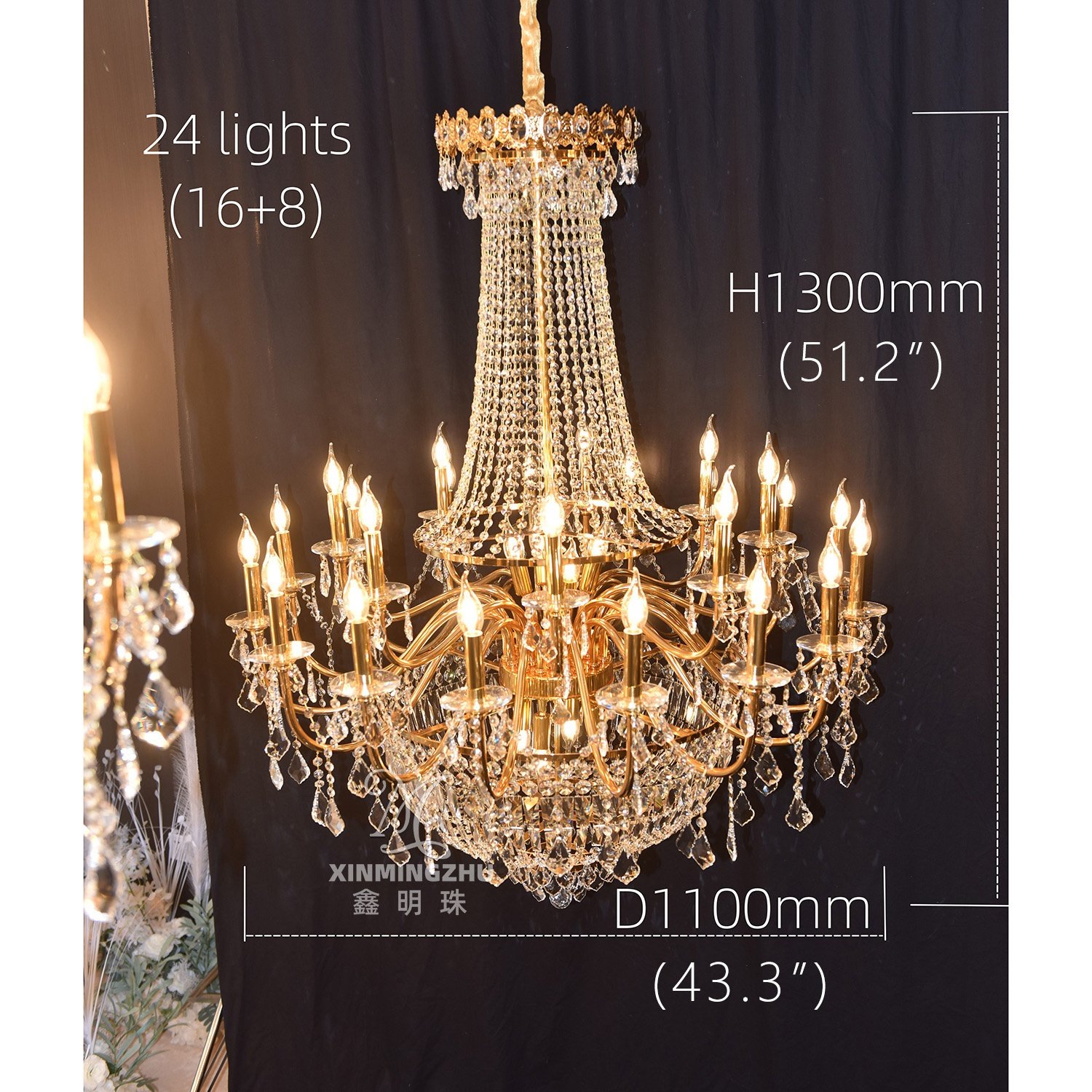 Custom French Empire Hanging Lamp Modern Gold Luxury K9 Crystal Chandelier for Wedding Banquet Hotel Lobby Living Entrance Light