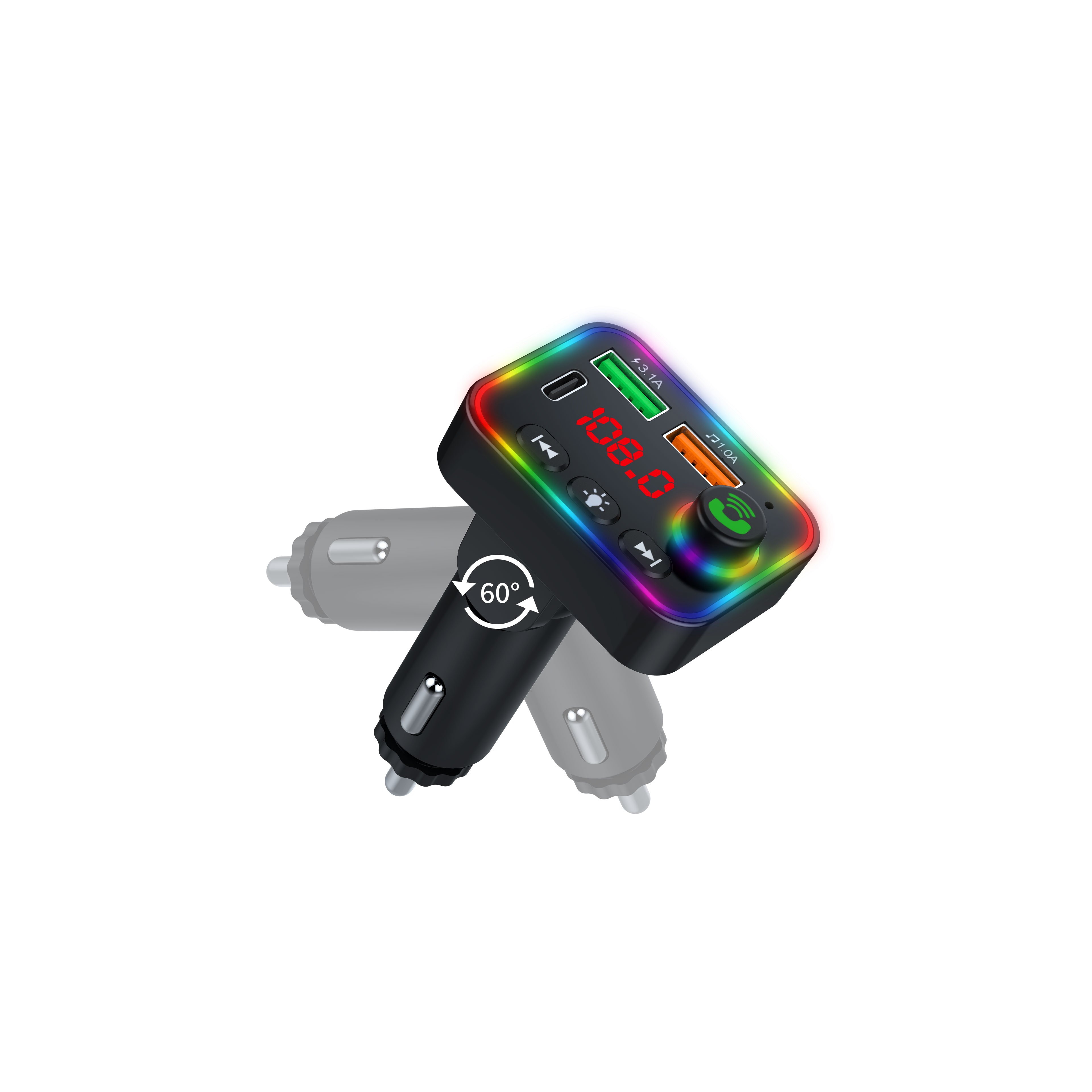 Hot Sale Auto Car Kit Dual Port Wireless Charging Colorful Atmosphere Lights MP3 FM BT Transmitter USB Stereophonic Car Charger