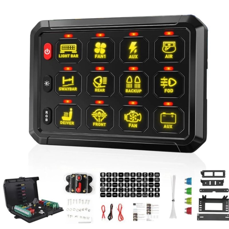 12-Gang Switch Panel Multifunction RGB Led Work Light Bar Switch Box Controller