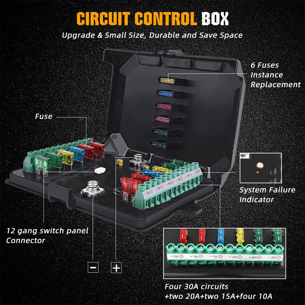 12-Gang Switch Panel Multifunction RGB Led Work Light Bar Switch Box Controller
