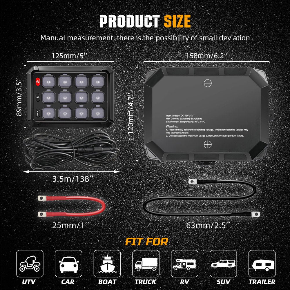 12-Gang Switch Panel Multifunction RGB Led Work Light Bar Switch Box Controller