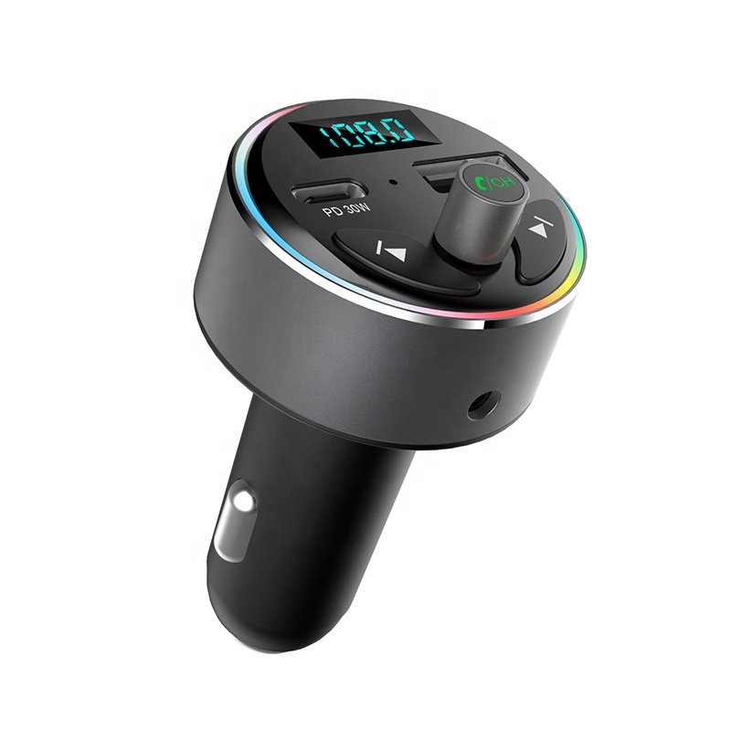 OEM T84 Bluetooth 5.0 FM Transmitter Car Adapter PD 30W Light Switch, Fast Charging Wireless Car Kit Bluetooth Hands-Free Call