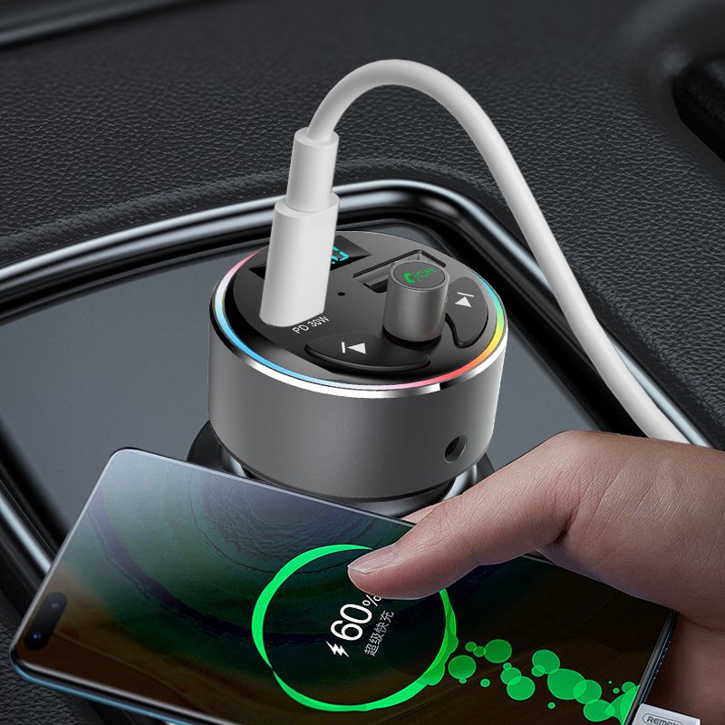 OEM T84 Bluetooth 5.0 FM Transmitter Car Adapter PD 30W Light Switch, Fast Charging Wireless Car Kit Bluetooth Hands-Free Call
