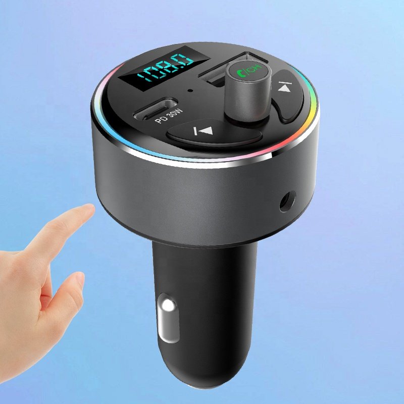 OEM T84 Bluetooth 5.0 FM Transmitter Car Adapter PD 30W Light Switch, Fast Charging Wireless Car Kit Bluetooth Hands-Free Call
