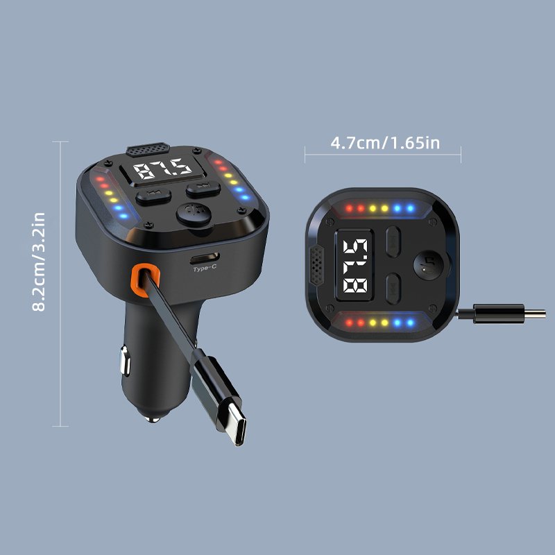C69 Car Charger PD30W QC3.0 Bluetooth FM Transmitter Retractable Charging Cable Hands-Free Function Phone Charger Combination