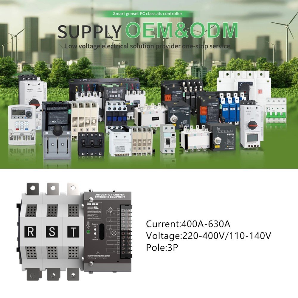 LVMA 3P 630A 500A 400A AC DC ATS 3PH Smart Home Automatic Transfer Switch Manual Changeover Voltage Protector PC Type
