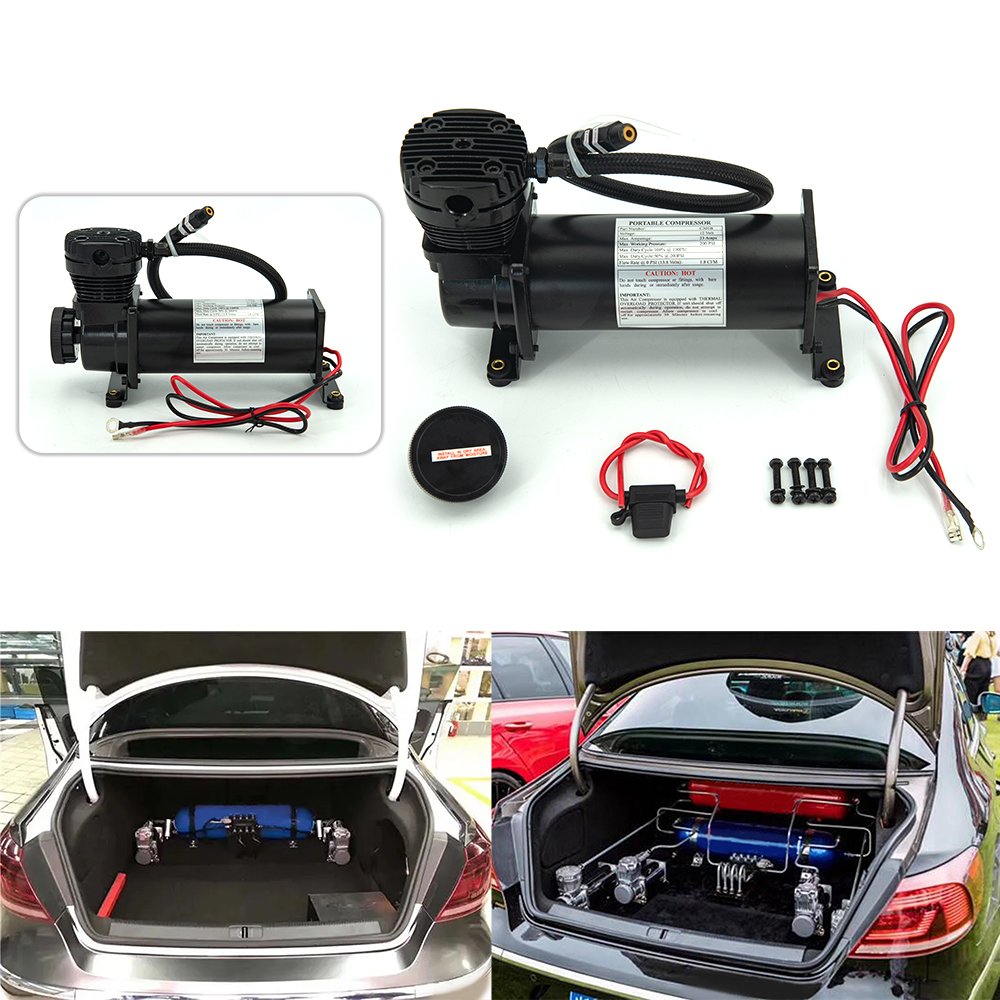 Universal DC 12V 480c MAXPOWER 200 PSI OUTLET 3/8 or 1/4 Car Air Suspension Compressor/pump with Relays Switch Accessory