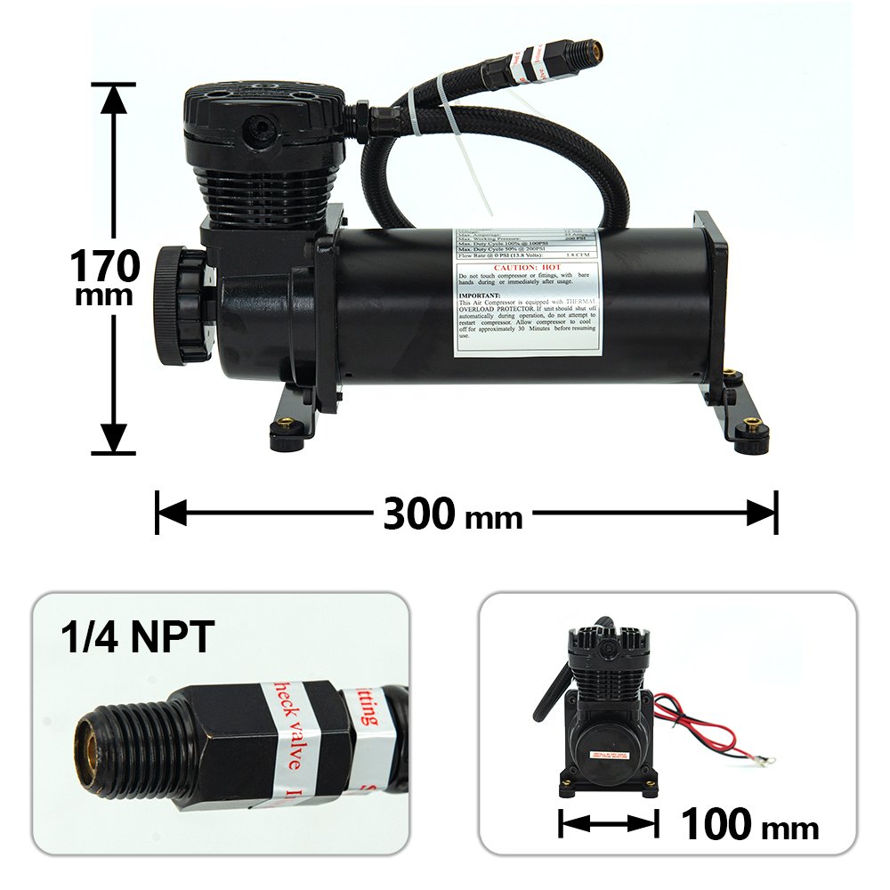 Universal DC 12V 480c MAXPOWER 200 PSI OUTLET 3/8 or 1/4 Car Air Suspension Compressor/pump with Relays Switch Accessory
