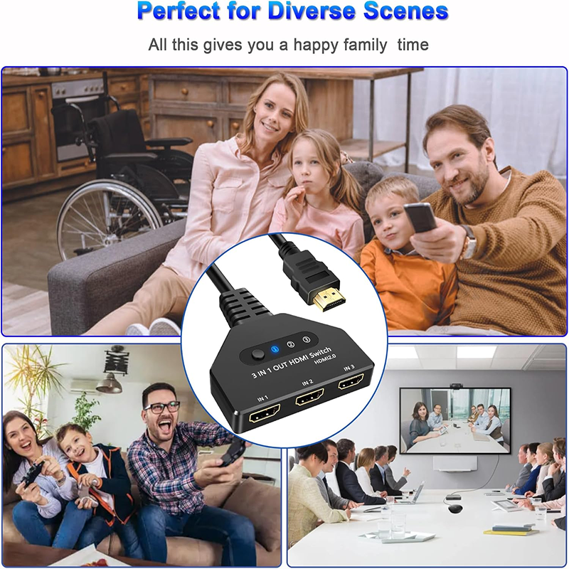 4K@30HZ HD Multimedia Switch 1080P 3D Multimedia Switch Selector 3 in 1 Out Auto Converter Cable for DVD HDTV Xbox PS3 PS4 PS5