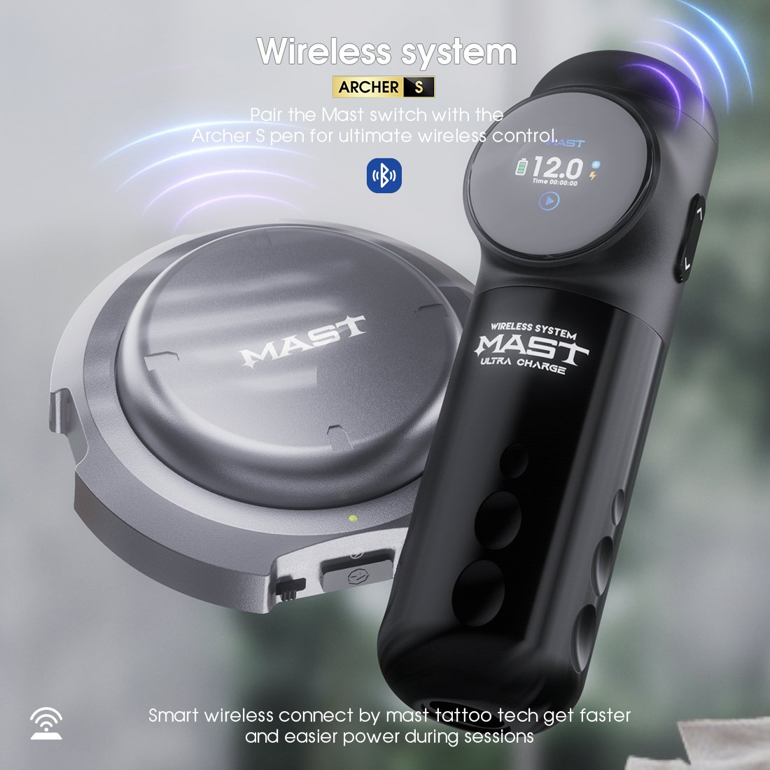 Mast Archer S Bluetooth Wireless Rotary Tattoo Car Machine Kit 1520mAh Battery Pen with Foot Pedal