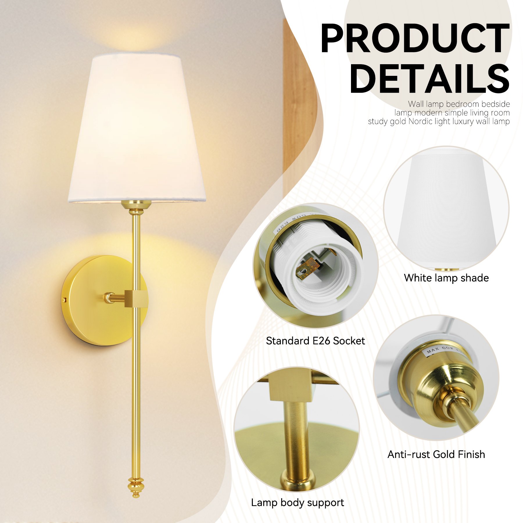 For Home Decoration Bedroom Bedside Indoor Vintage Retro Wall Light Bed Side Glass Lamp Wall Sconce/Wall Lamps/Led Wall Light
