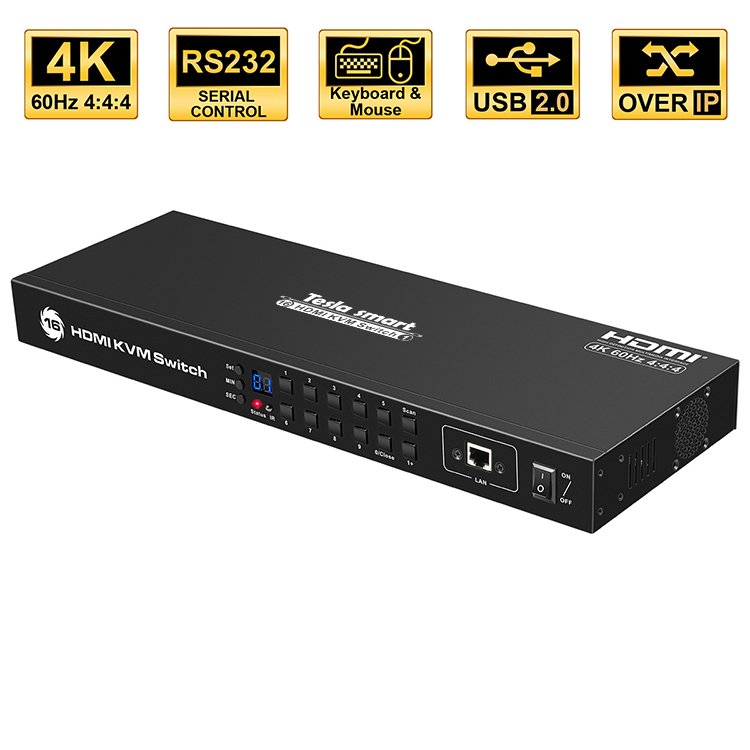 TESmart Manufacturers 16 Ports Switches 16x1 Ports 16 in 1 Out Remote Control 3D 4K HDMI Switch KVM Console 16x1 HDMI KVM Switch