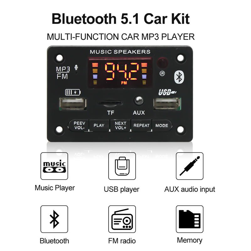 VIRE Bluetooth 5.0 MP3 Player Decoder Board FM Radio TF USB Charge 3.5 mm AUX Module Bluetooth Receiver Car Kit Audio