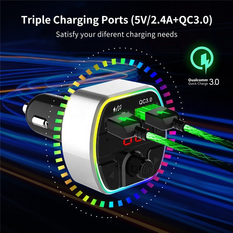 New Arrival Wireless Car Kit QC3.0 Fast Charging 2 USB Car Charger Mp3 Player Handsfree Kit bluetooth Car Fm Transmitter