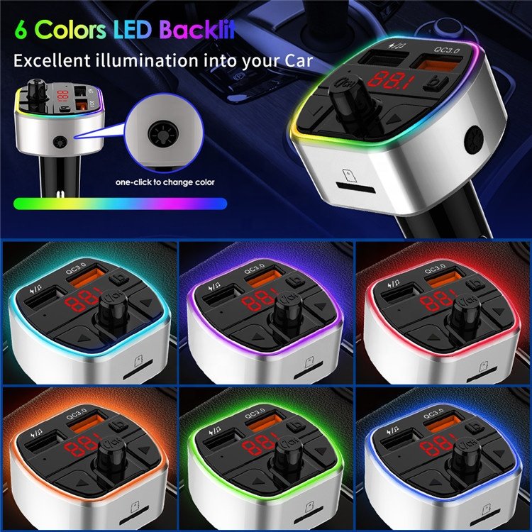 New Arrival Wireless Car Kit QC3.0 Fast Charging 2 USB Car Charger Mp3 Player Handsfree Kit bluetooth Car Fm Transmitter