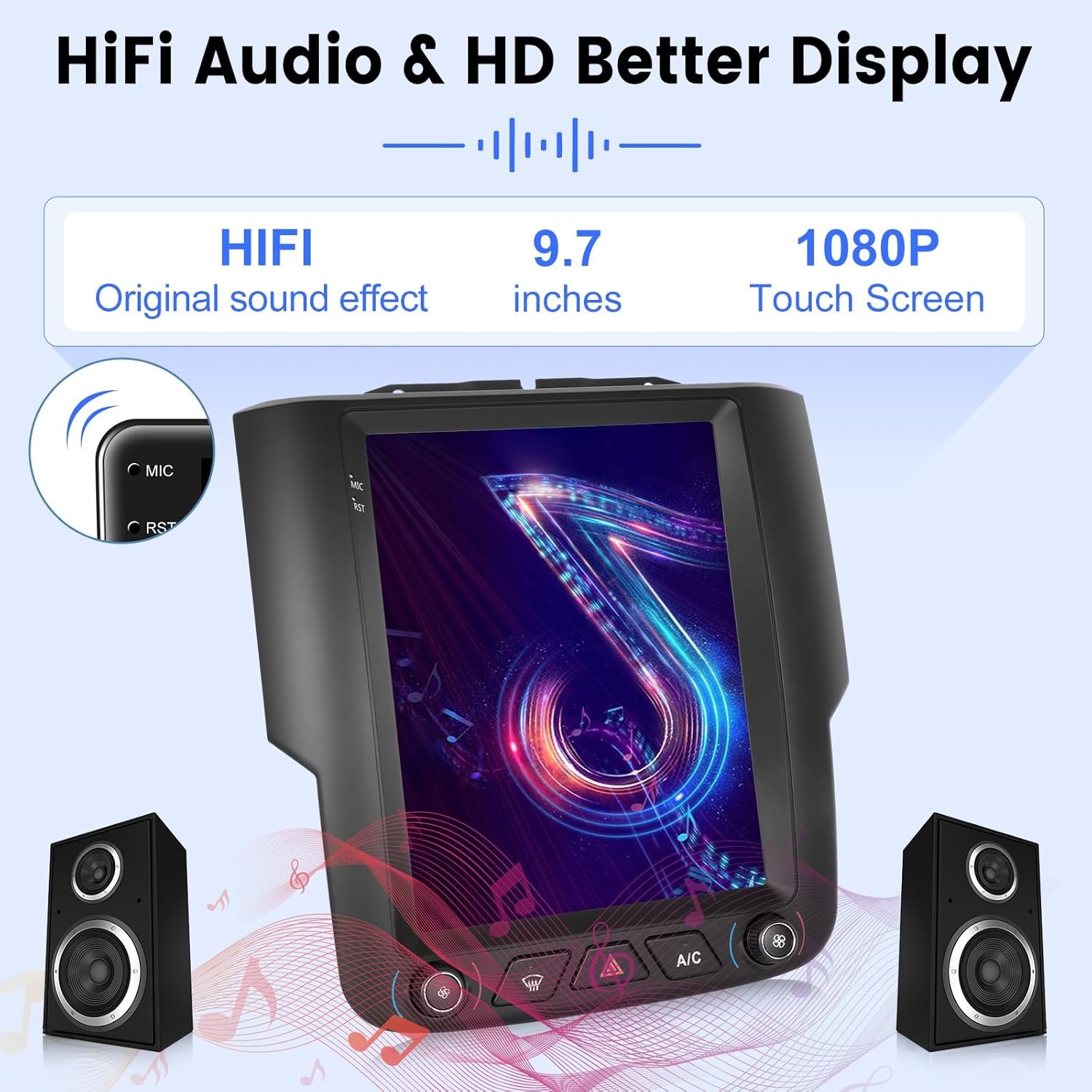 Car Radio for Dodge RAM 1500 2500 3500 2013-2018,9.7''Android 13 Vertical Touch Screen Stereo,Carplay/Android Auto/Hi-Fi/SWC/BT
