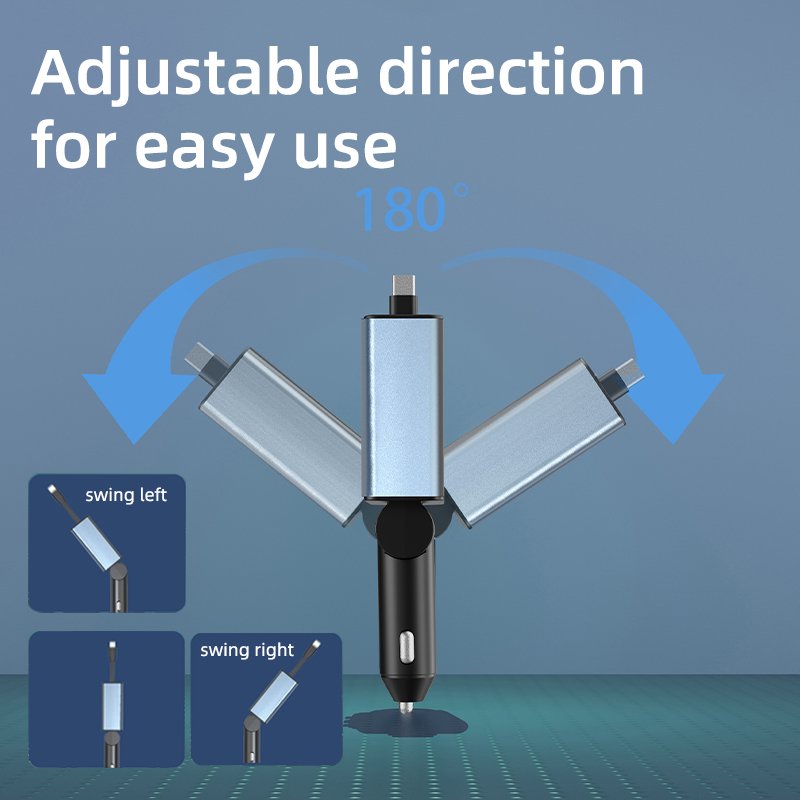 New Arrivals Colorful LED Light Quick Car Charger Adapter Retractable Wire PD30W Type C Car Charger