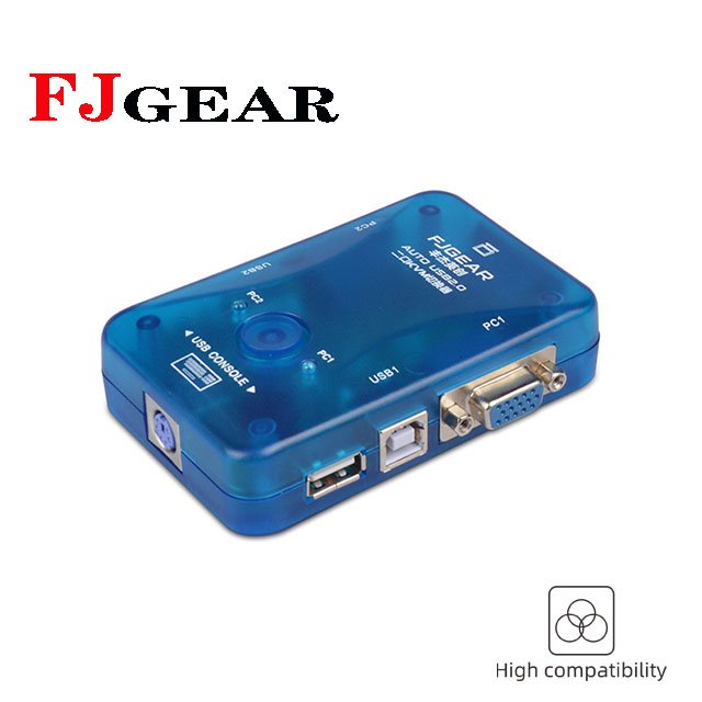 FJ-102UK Fjgear 2 Port Auto 2 in 1 Out Vga Kvm Switch Plug and Play with Plastic Shell 250mhz