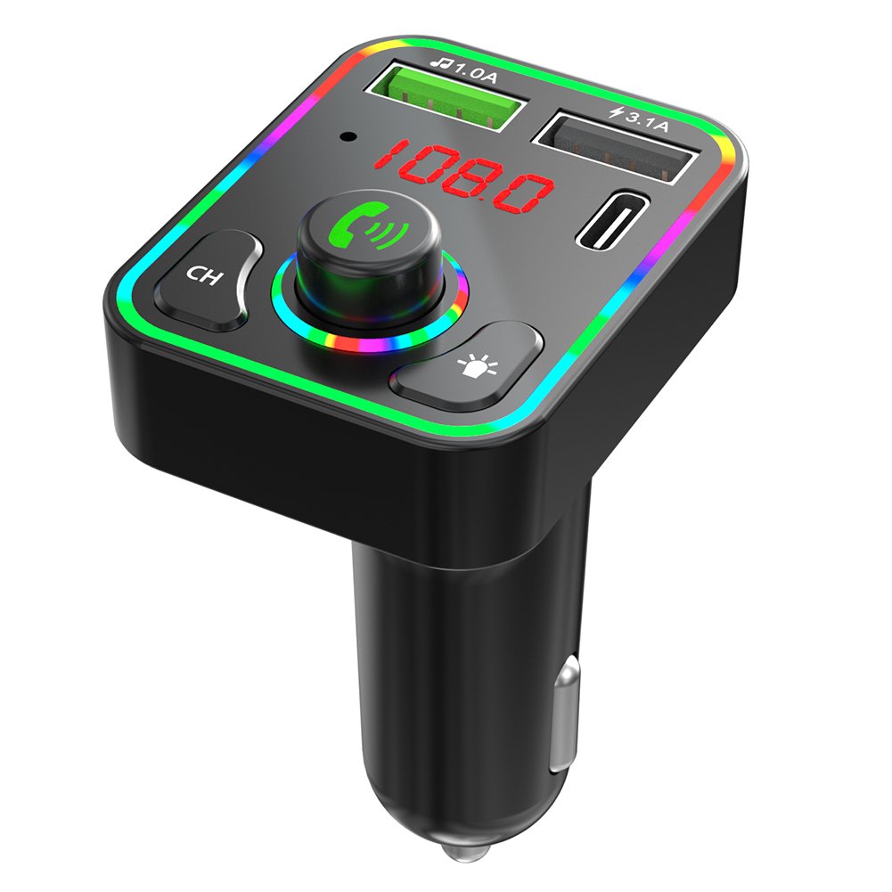 2024 New Dropshipping F3 Car BT FM Transmitter Colorful LED Backlight Hands Free Car Kit Charger TF Card MP3 Player USB C PD