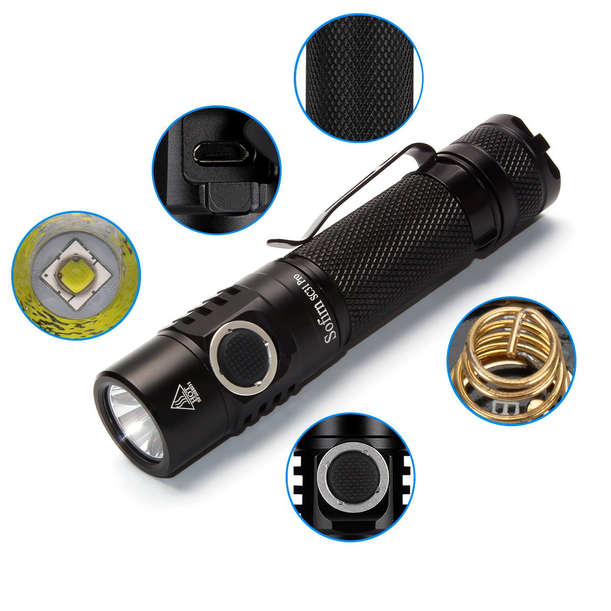 Sofirn SC31 Pro SST40 2000LM Powerful USB C Rechargeable LED Flashlight 18650 Torch Light