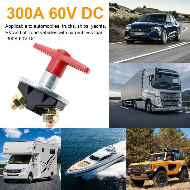 Brass Terminal 300A 12-60 VDC Stop Motorcycle Car Boart Battery Disconnect Cut Off Kill Switch