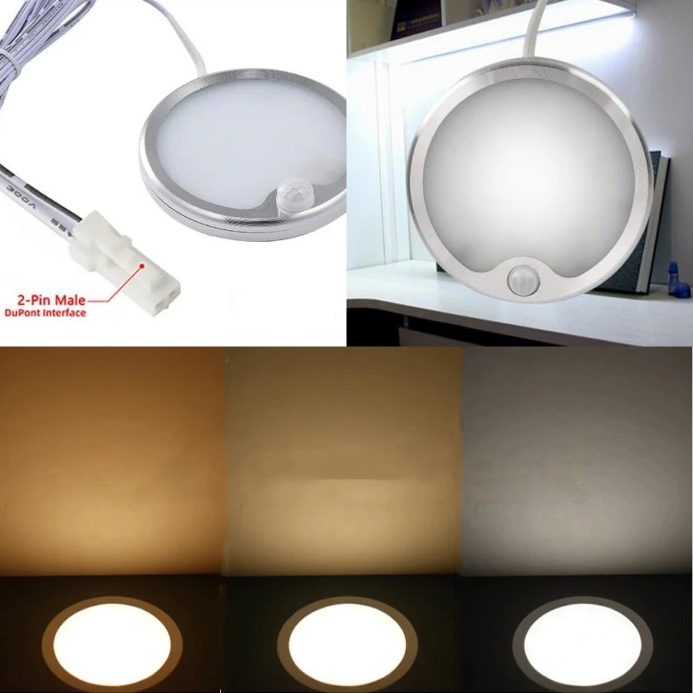 DC12V 5W LED Under Cabinet Lights With PIR Body Sensor Switch 3000K 4000K 6000K Hand Sweep Ceiling Night Lamp 2M Connector Cable